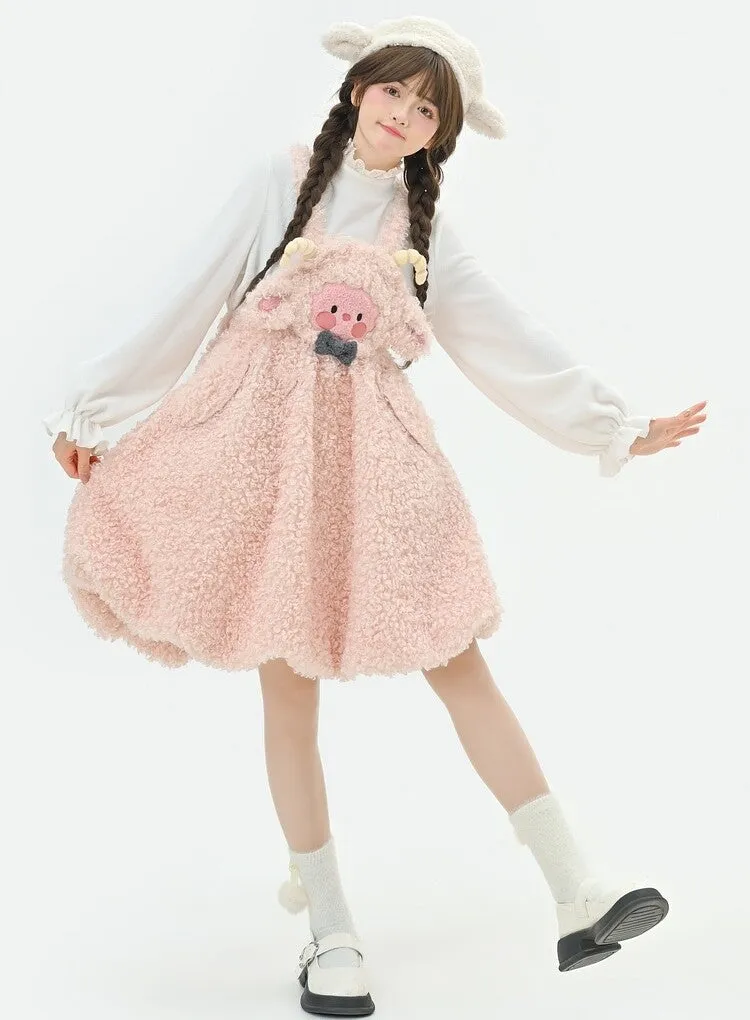 Kawaii Soft Girl Style Cartoon Sheep Suspender Skirt