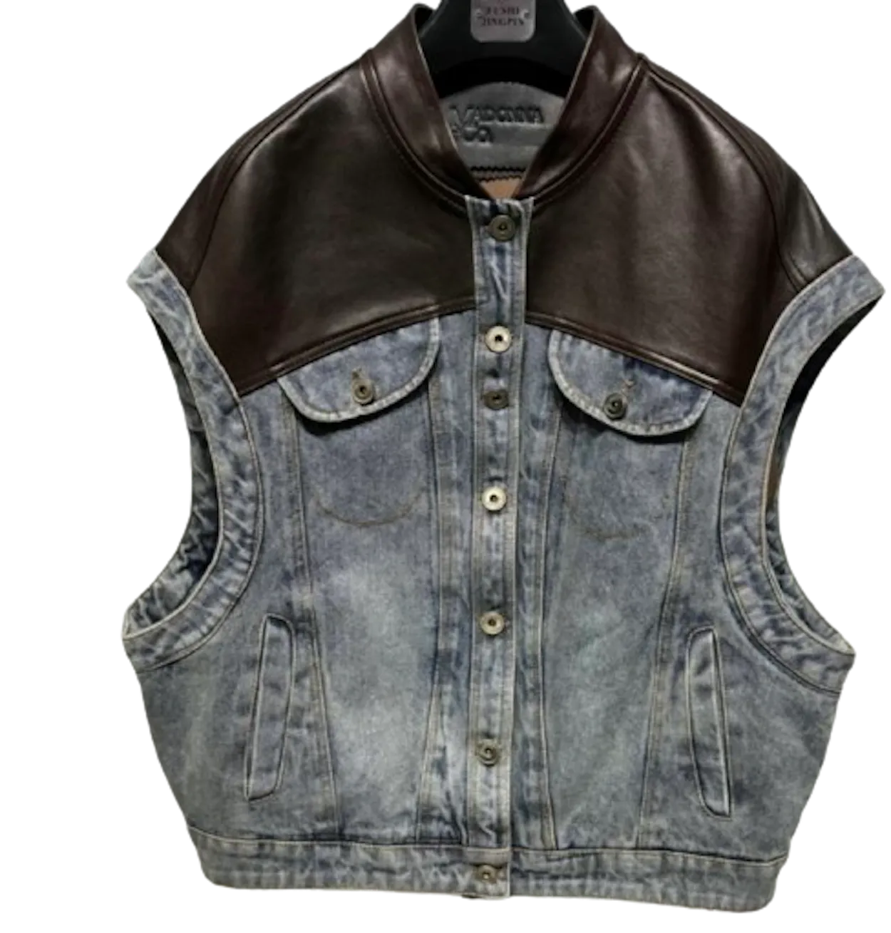 Leather Denim Vest