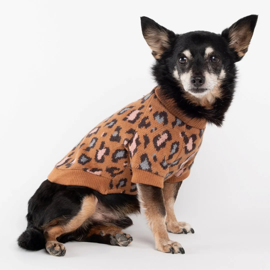 Leopard Pattern Knit Sweater - Brown