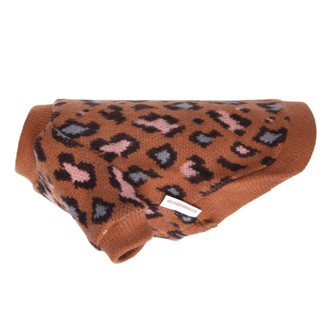 Leopard Pattern Knit Sweater - Brown