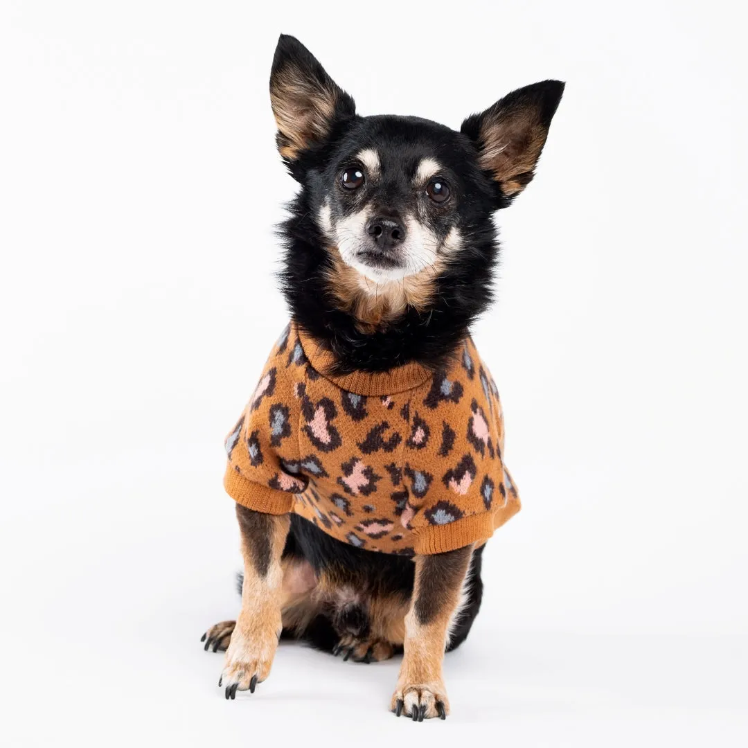 Leopard Pattern Knit Sweater - Brown
