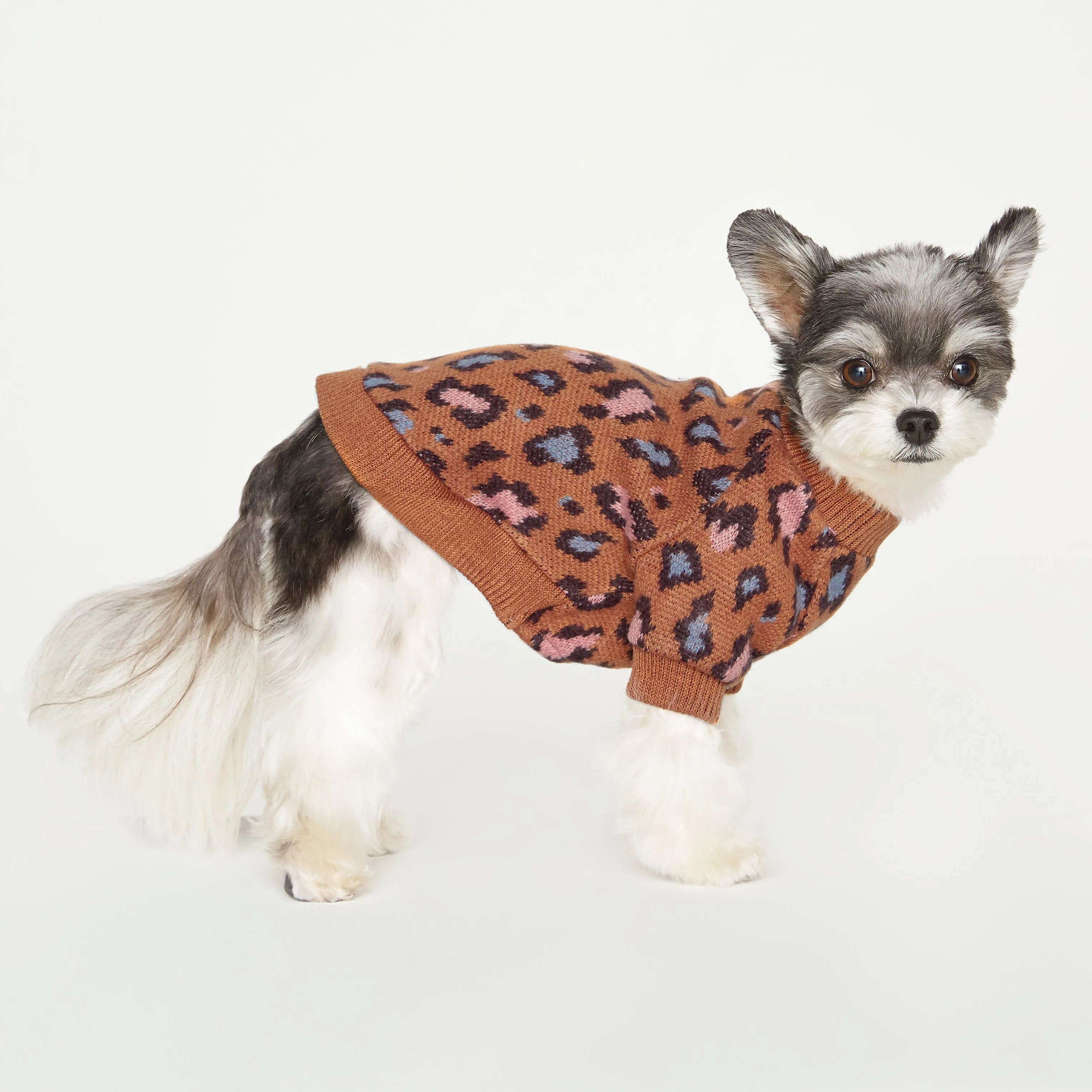 Leopard Pattern Knit Sweater - Brown