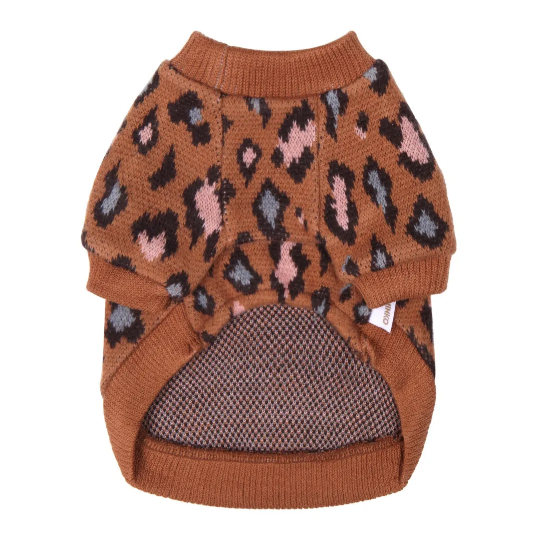 Leopard Pattern Knit Sweater - Brown