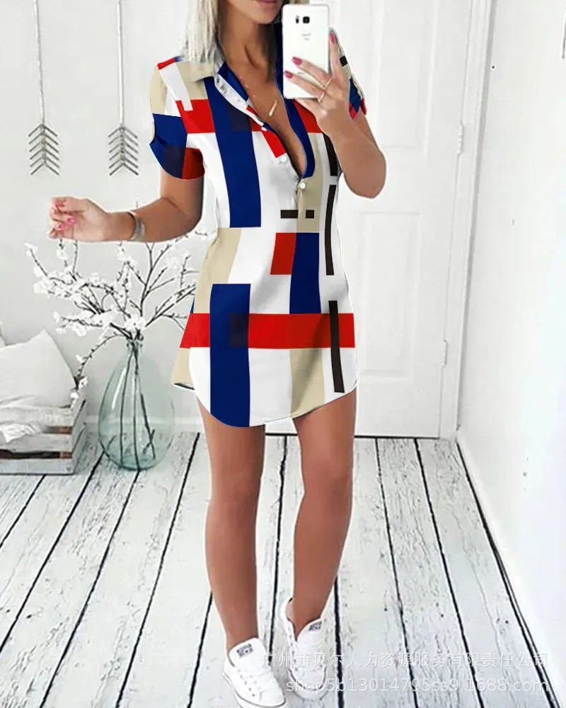 LVSANW 2024 Fashion Women Striped Colorblock Patchwork Buttoned Shirt Dress Casual Turn Down Collar Button Mini Shirt Dress Clothings