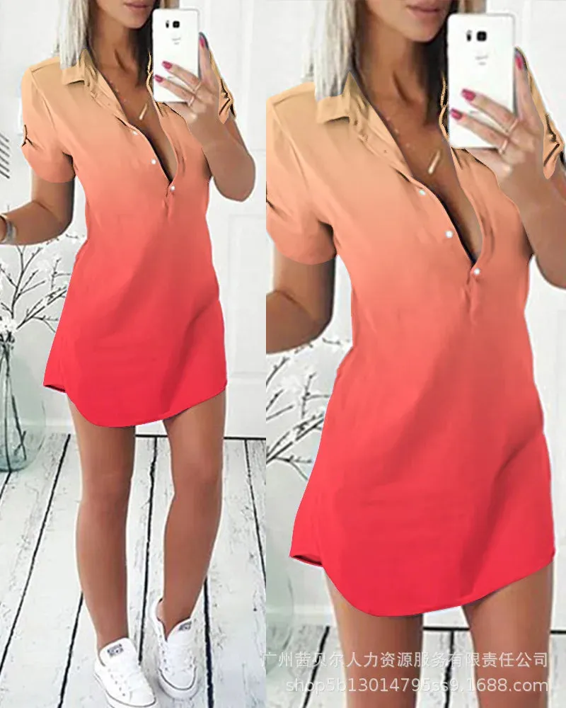 LVSANW 2024 Fashion Women Striped Colorblock Patchwork Buttoned Shirt Dress Casual Turn Down Collar Button Mini Shirt Dress Clothings