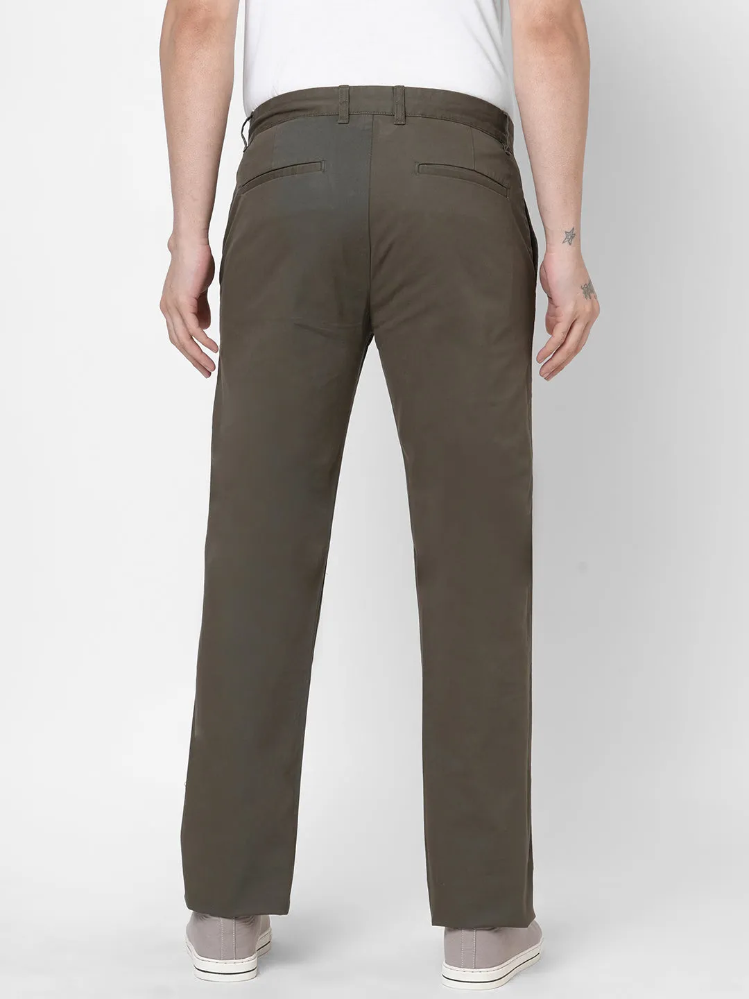 Men's Cotton Lycra Olive Regular Fit Pant