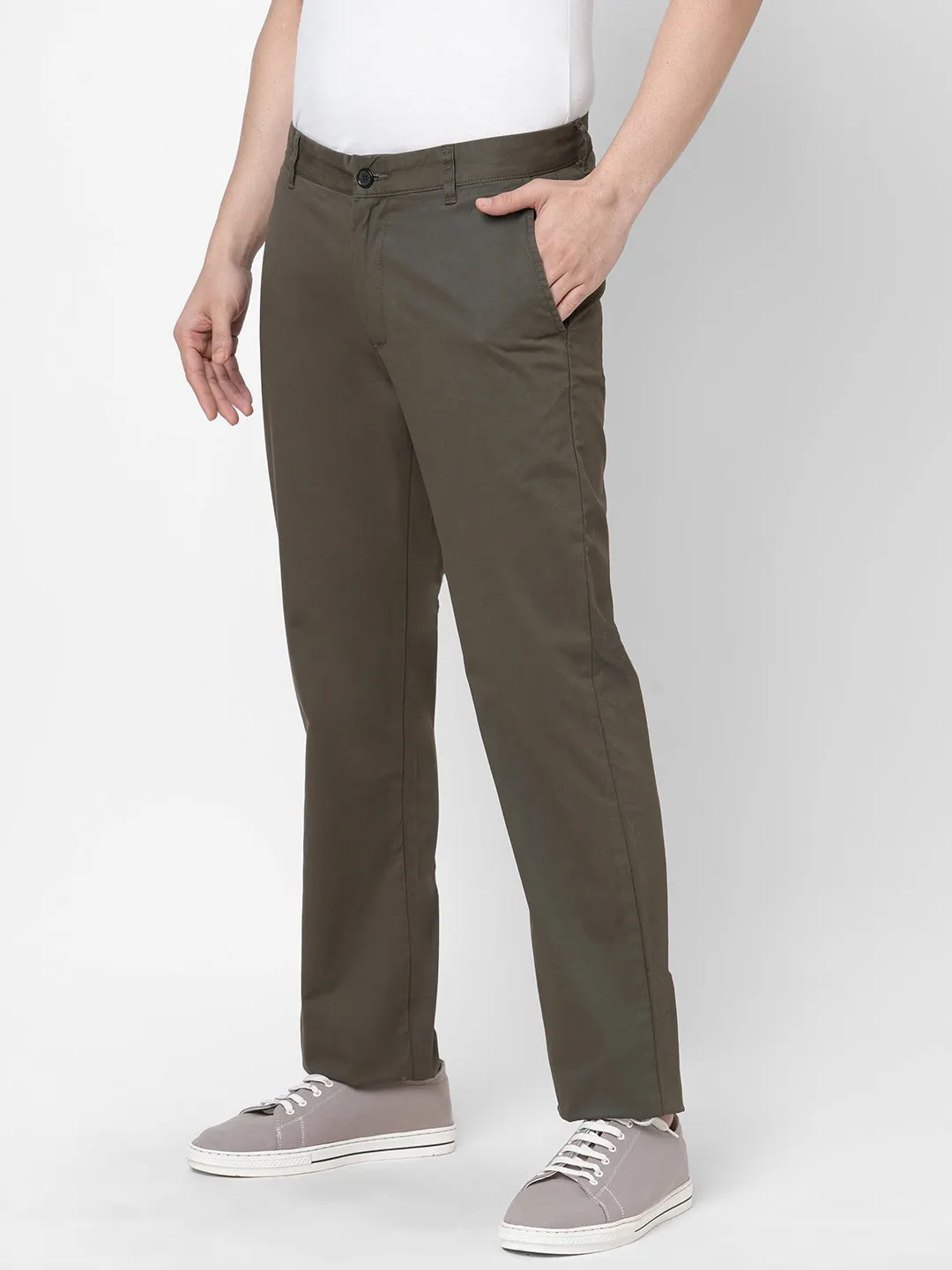 Men's Cotton Lycra Olive Regular Fit Pant