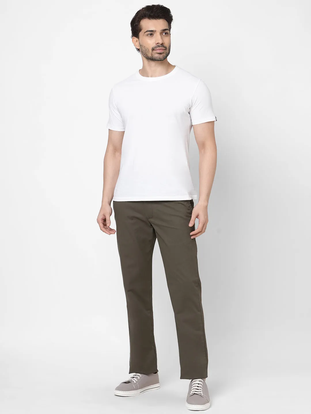 Men's Cotton Lycra Olive Regular Fit Pant