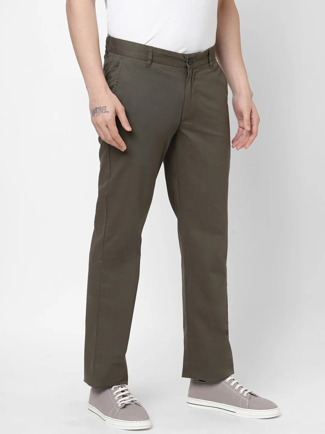 Men's Cotton Lycra Olive Regular Fit Pant