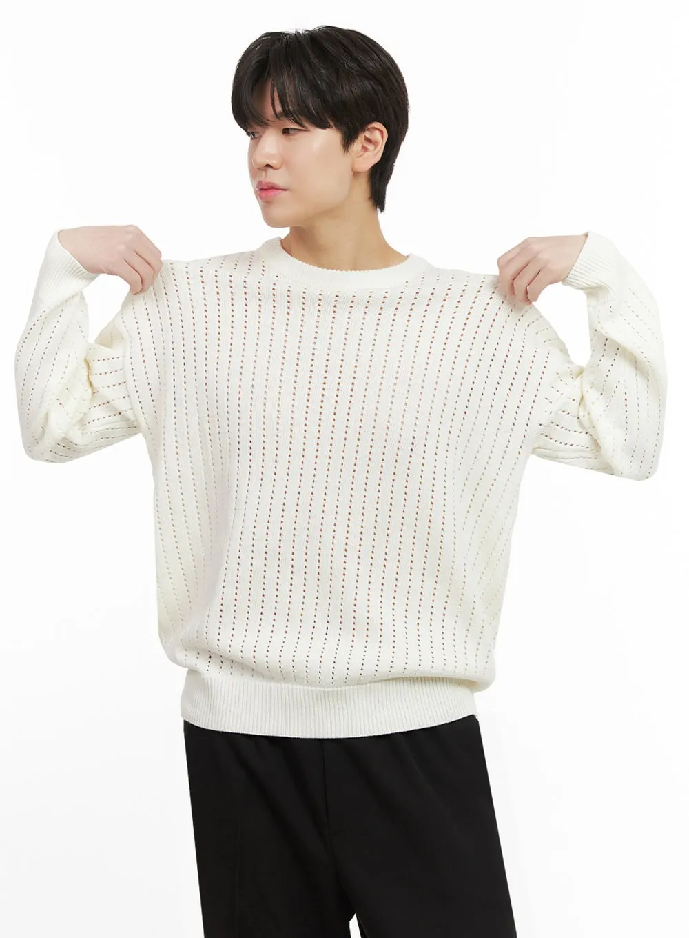 Men's Knitted Hole Sweater IJ517