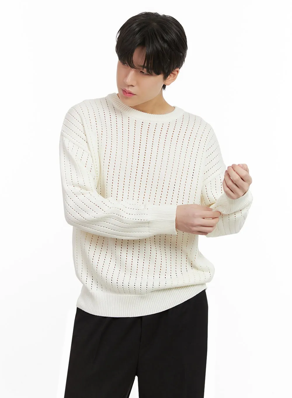 Men's Knitted Hole Sweater IJ517