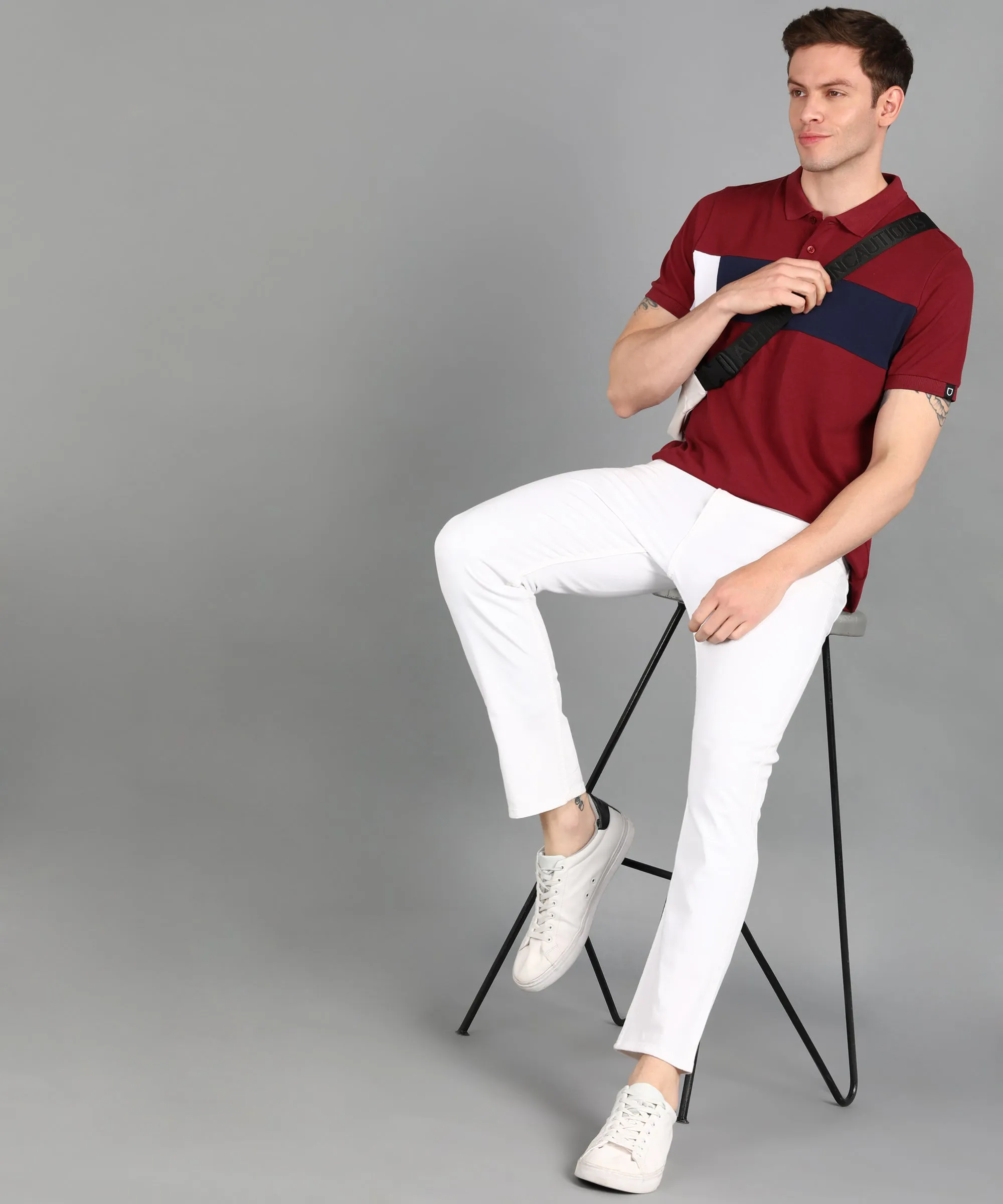 Men's Maroon, Yellow, White Colour-Block Slim Fit Half Sleeve Cotton Polo T-Shirt