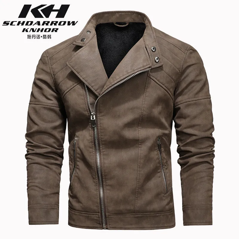 Men's PU Leather Jacket Padded Lapel Oblique Lapel Zipper Korean Stand-up Collar Jacket Blazer | KH-138