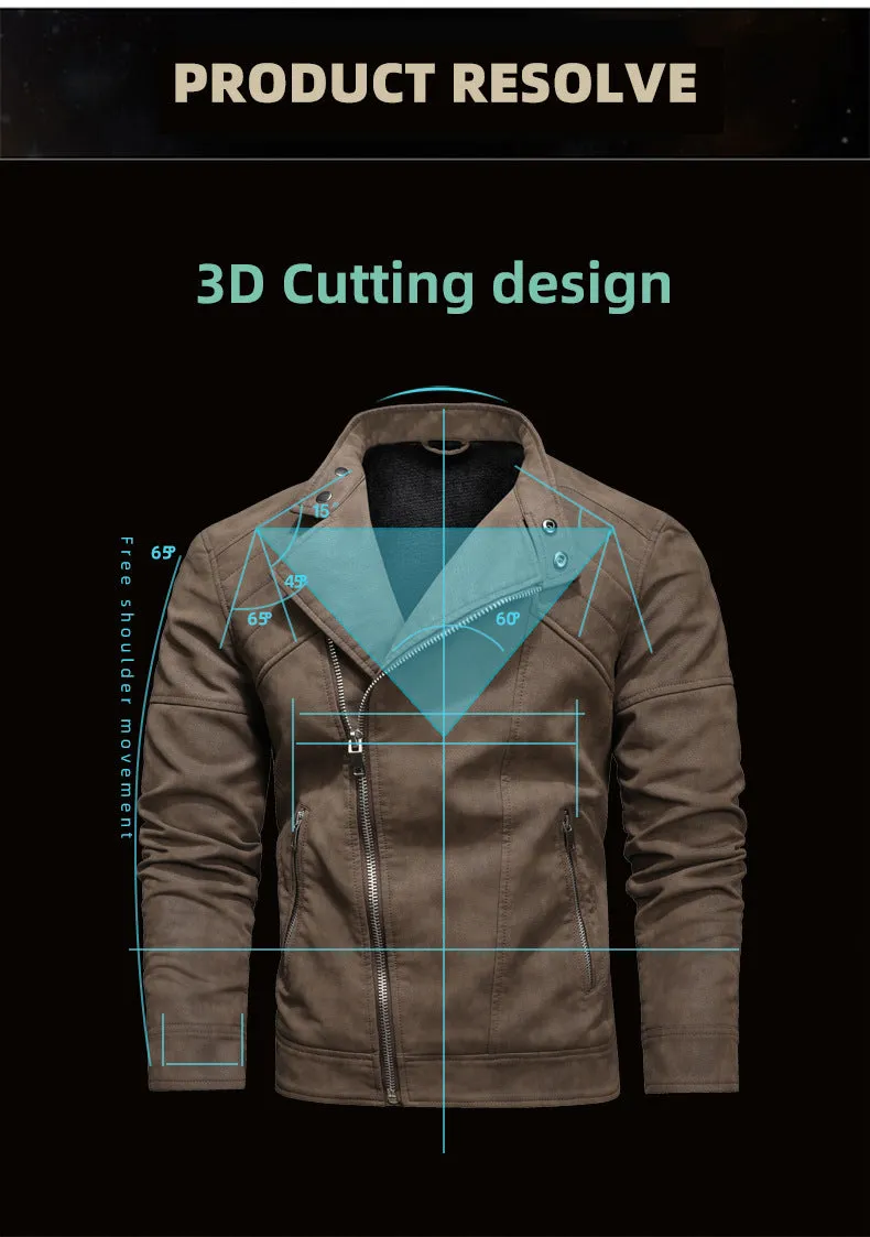 Men's PU Leather Jacket Padded Lapel Oblique Lapel Zipper Korean Stand-up Collar Jacket Blazer | KH-138