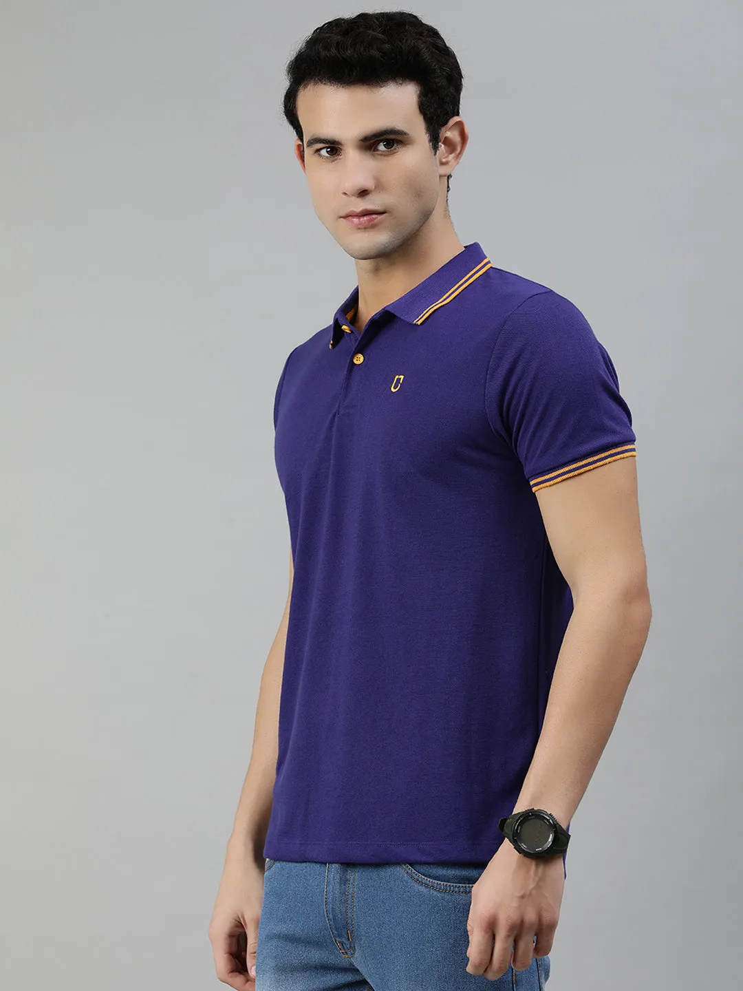Men's Purple Solid Slim Fit Half Sleeve Cotton Polo T-Shirt
