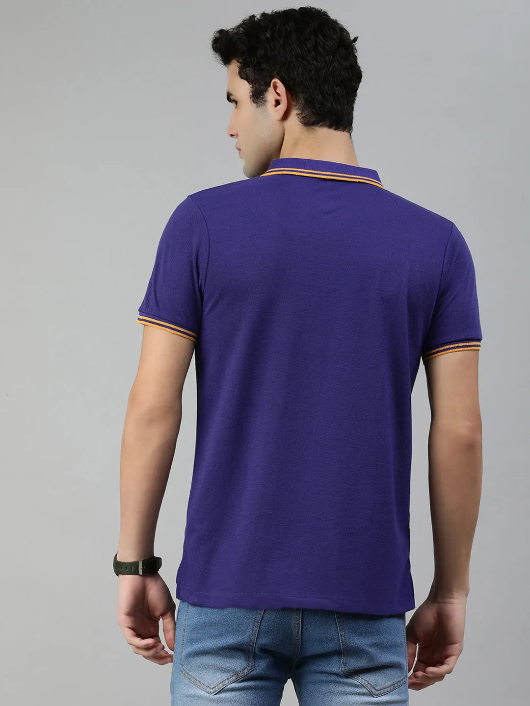 Men's Purple Solid Slim Fit Half Sleeve Cotton Polo T-Shirt
