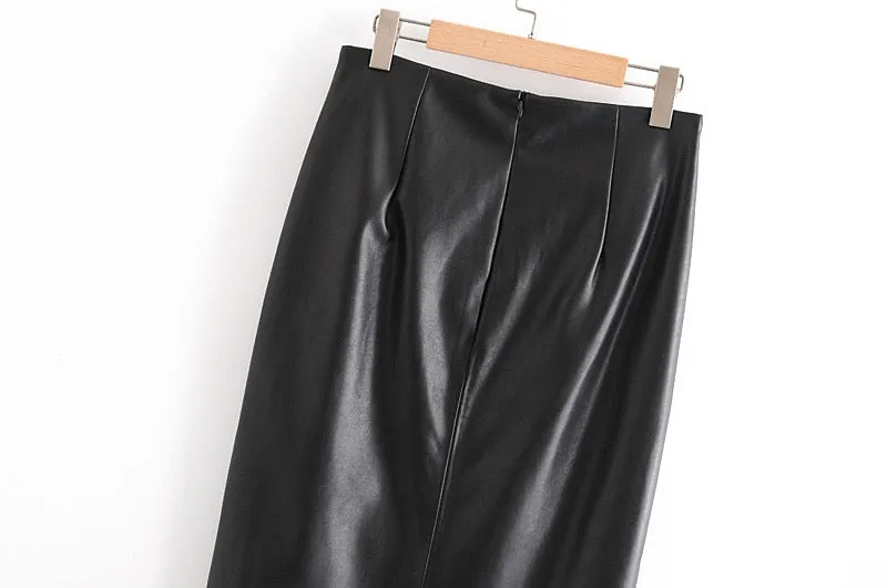 MIDI VEGAN LEATHER SKIRT