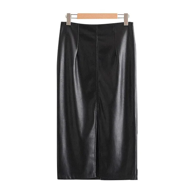MIDI VEGAN LEATHER SKIRT