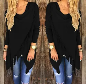 New Fashion Women Autumn Casual Jacket Long Sleeve Knitted Fringe Tassel Cardigan Loose Sweater Outwear Winter Coat