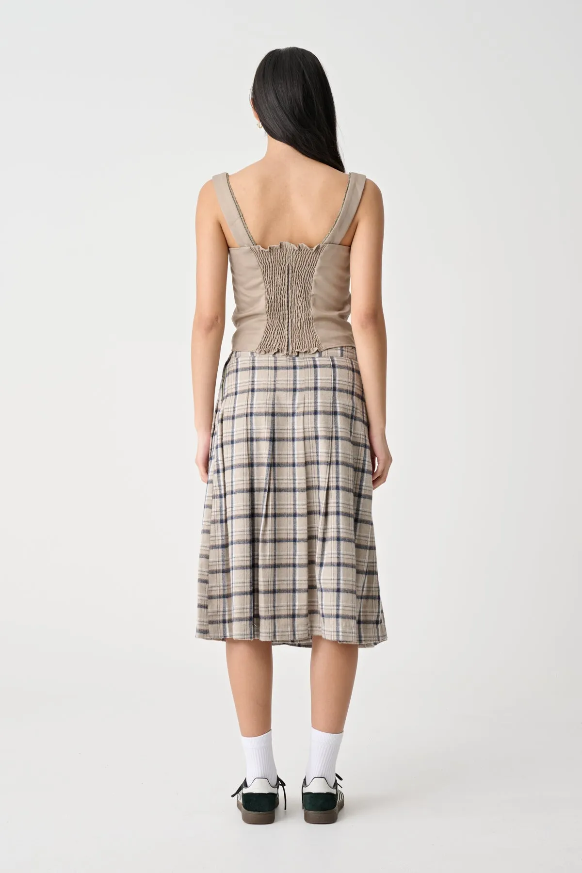 PLAID MIDI SKIRT - Taupe