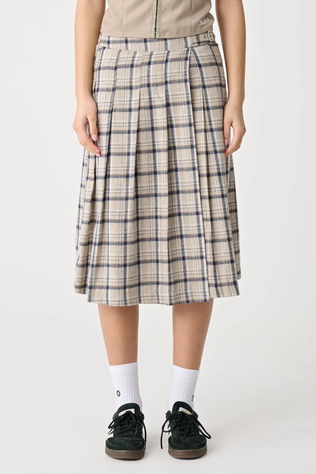 PLAID MIDI SKIRT - Taupe