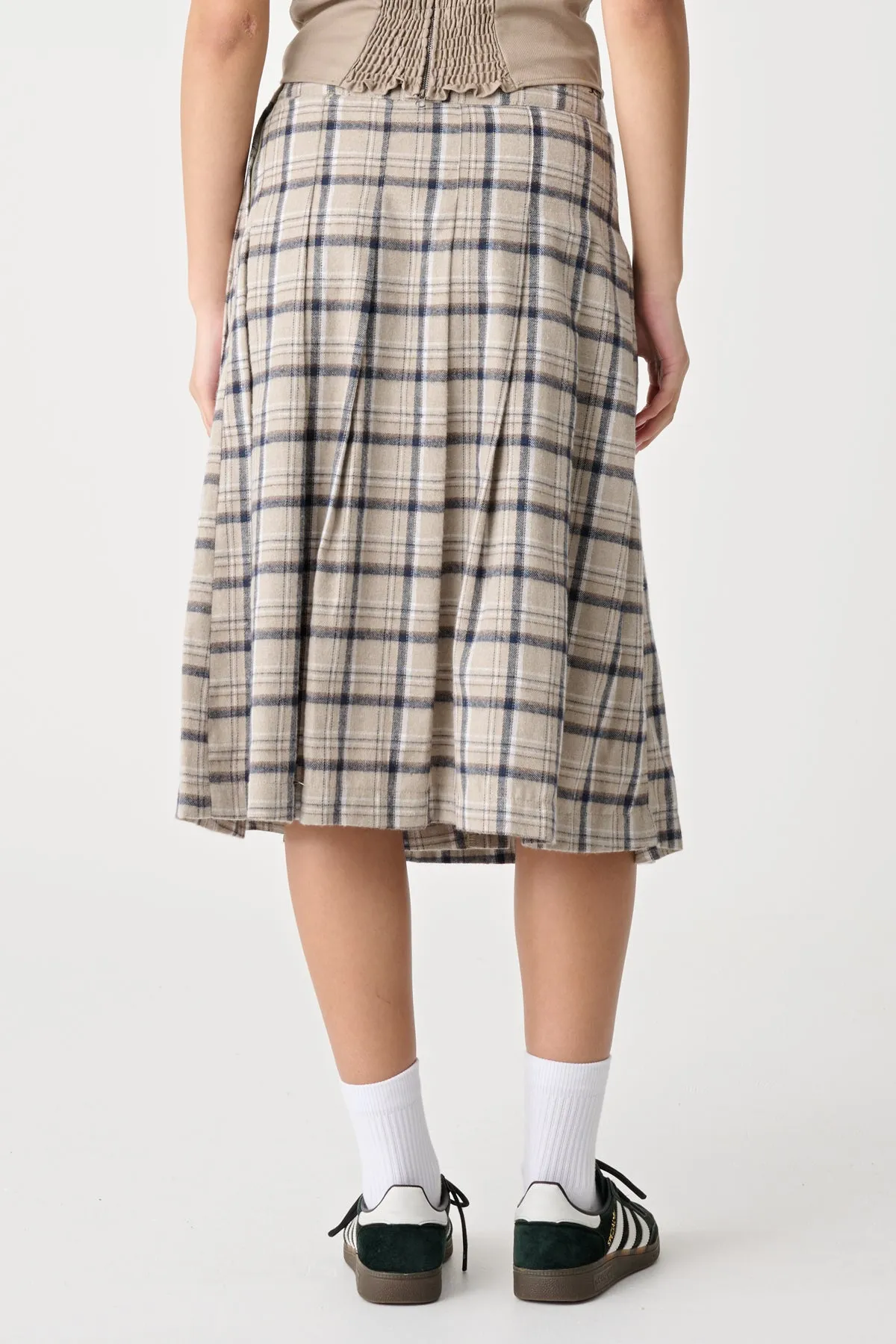 PLAID MIDI SKIRT - Taupe