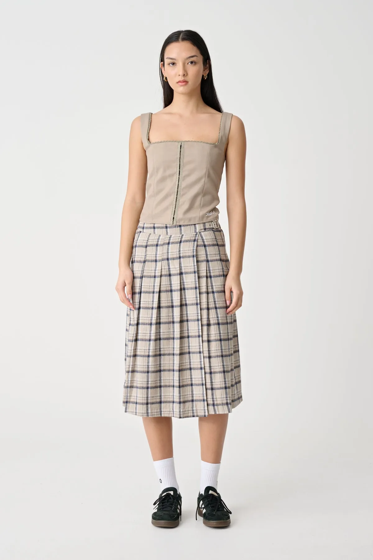 PLAID MIDI SKIRT - Taupe