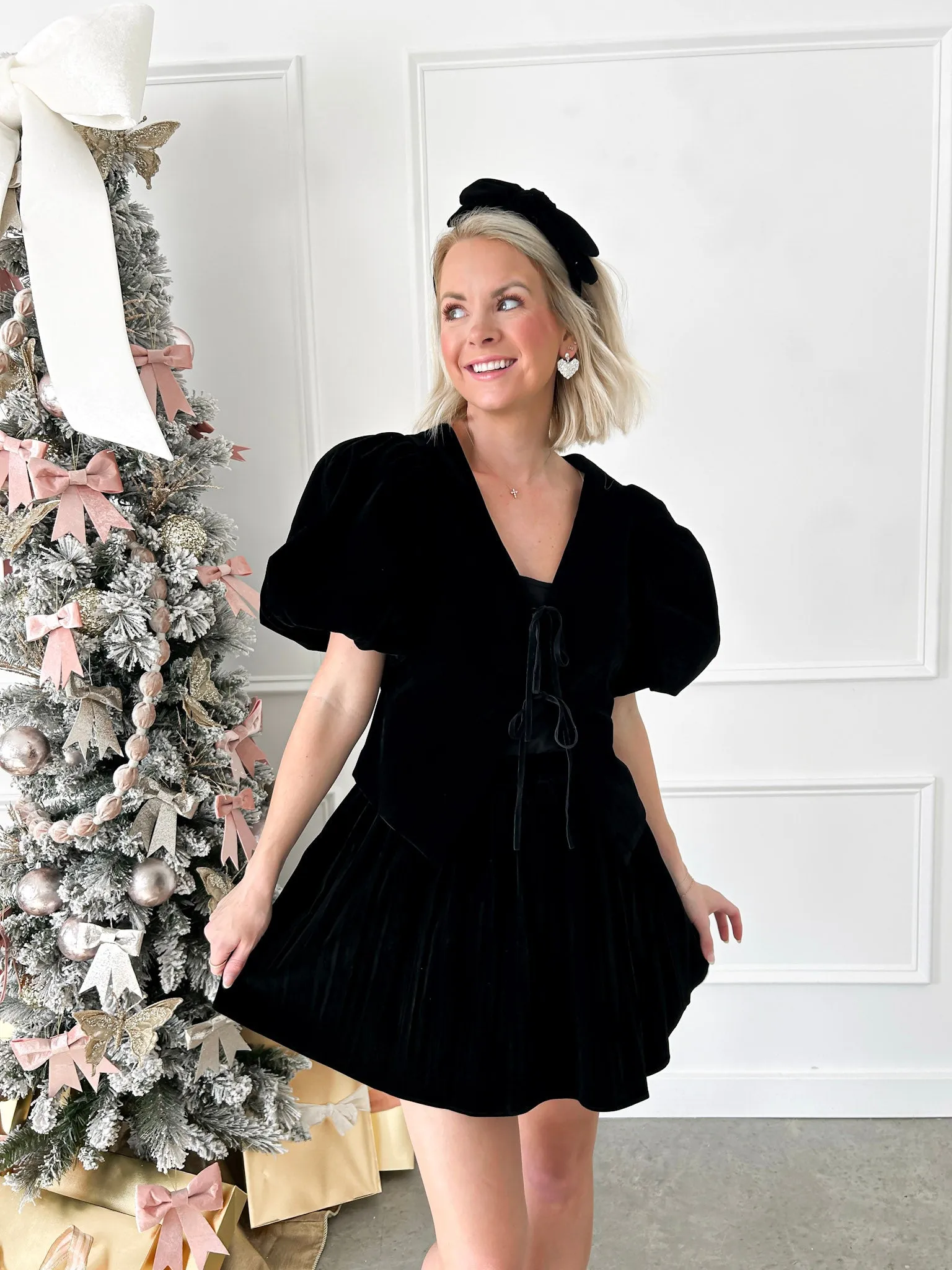 Shake It Off Black Velvet Pleated Skirt FINAL SALE