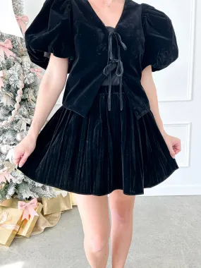 Shake It Off Black Velvet Pleated Skirt FINAL SALE