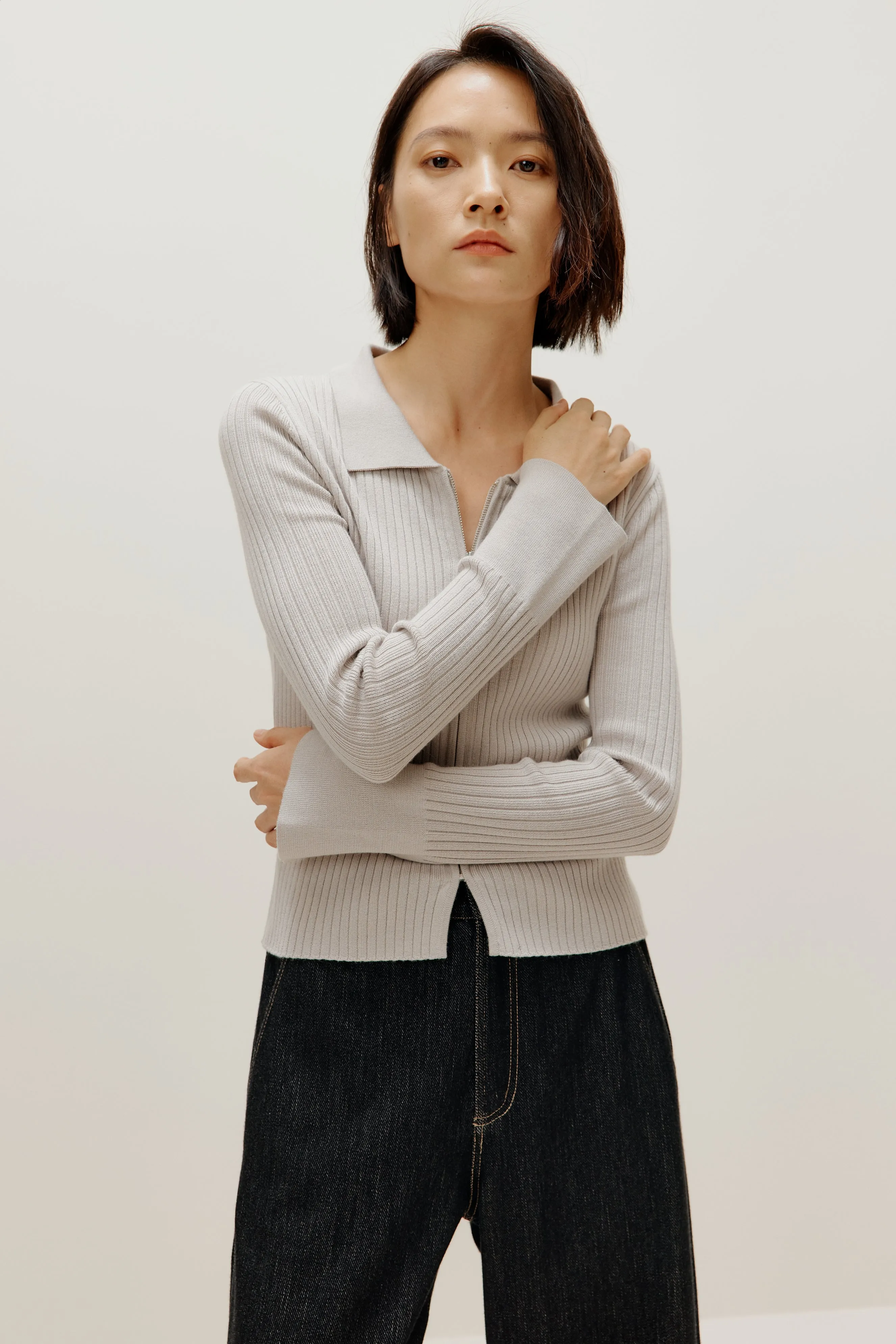 Luxurious Silky Wool Zip-Up Cardigan