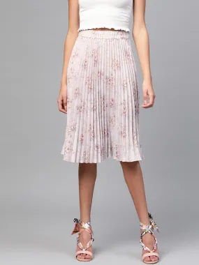Women Lavender Floral Short Pleated Skirt
