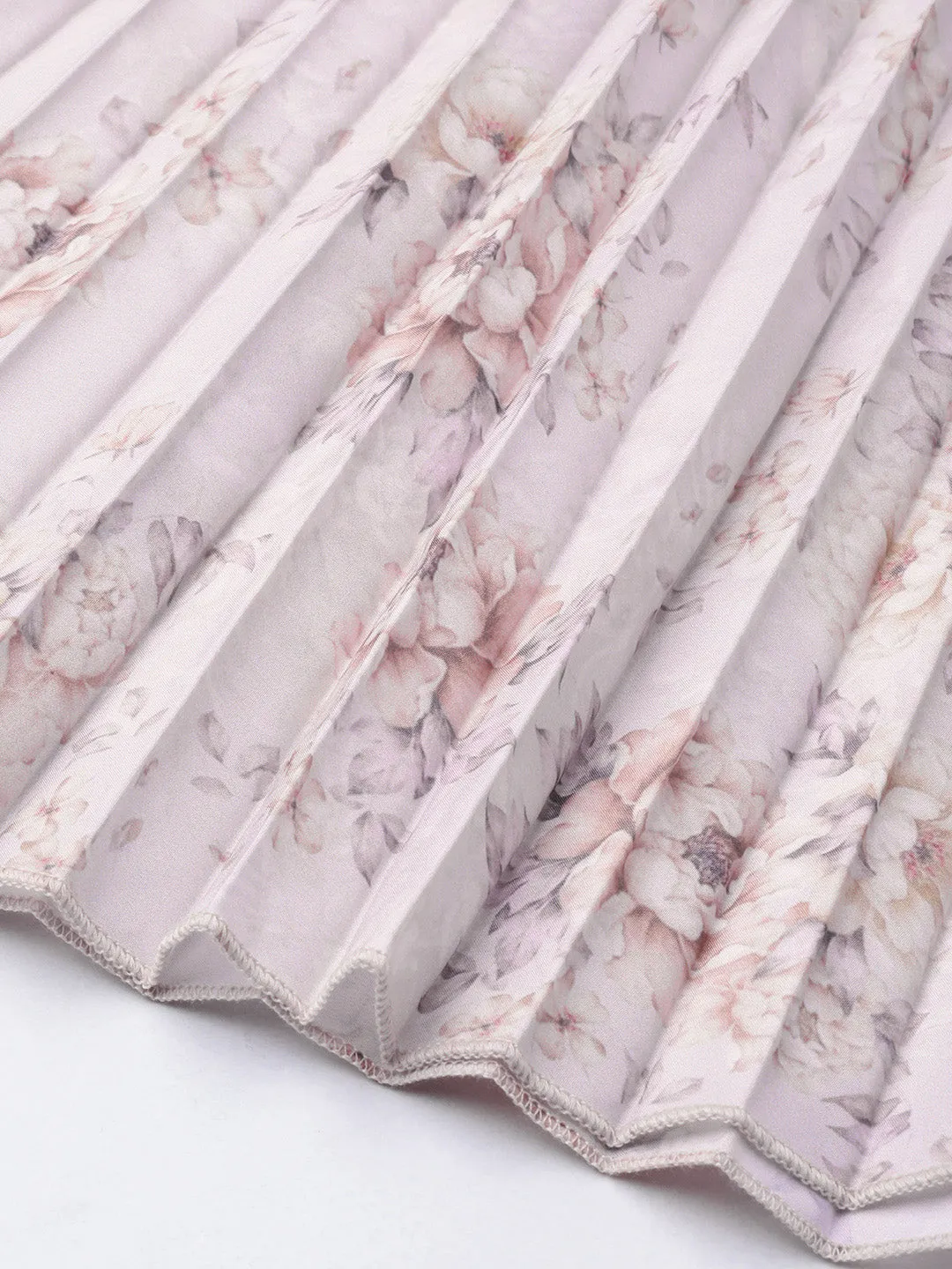 Women Lavender Floral Short Pleated Skirt