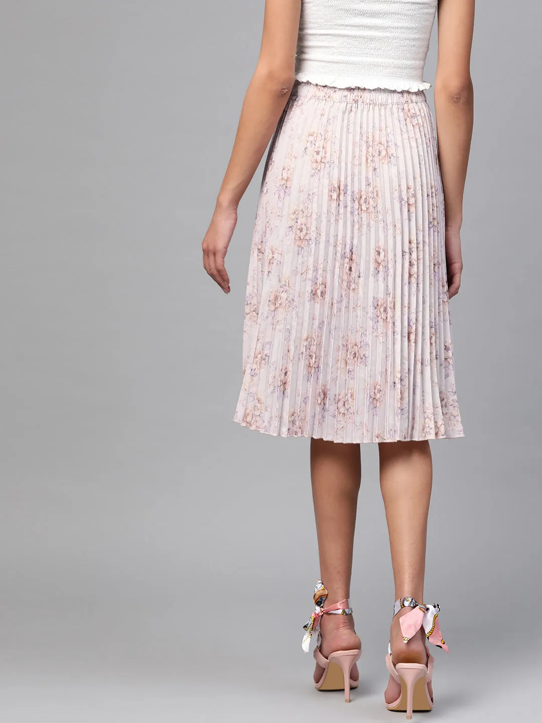 Women Lavender Floral Short Pleated Skirt