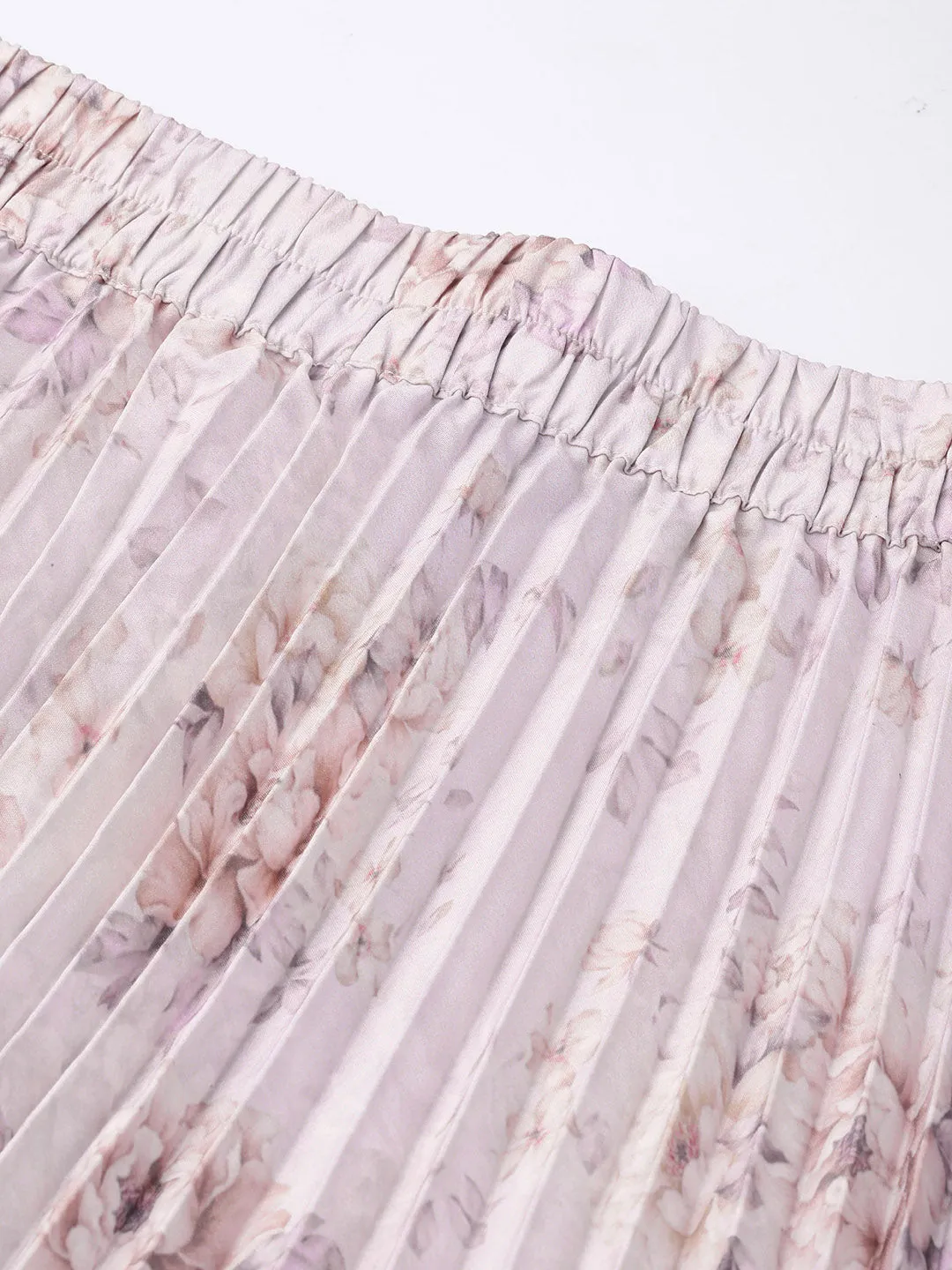 Women Lavender Floral Short Pleated Skirt