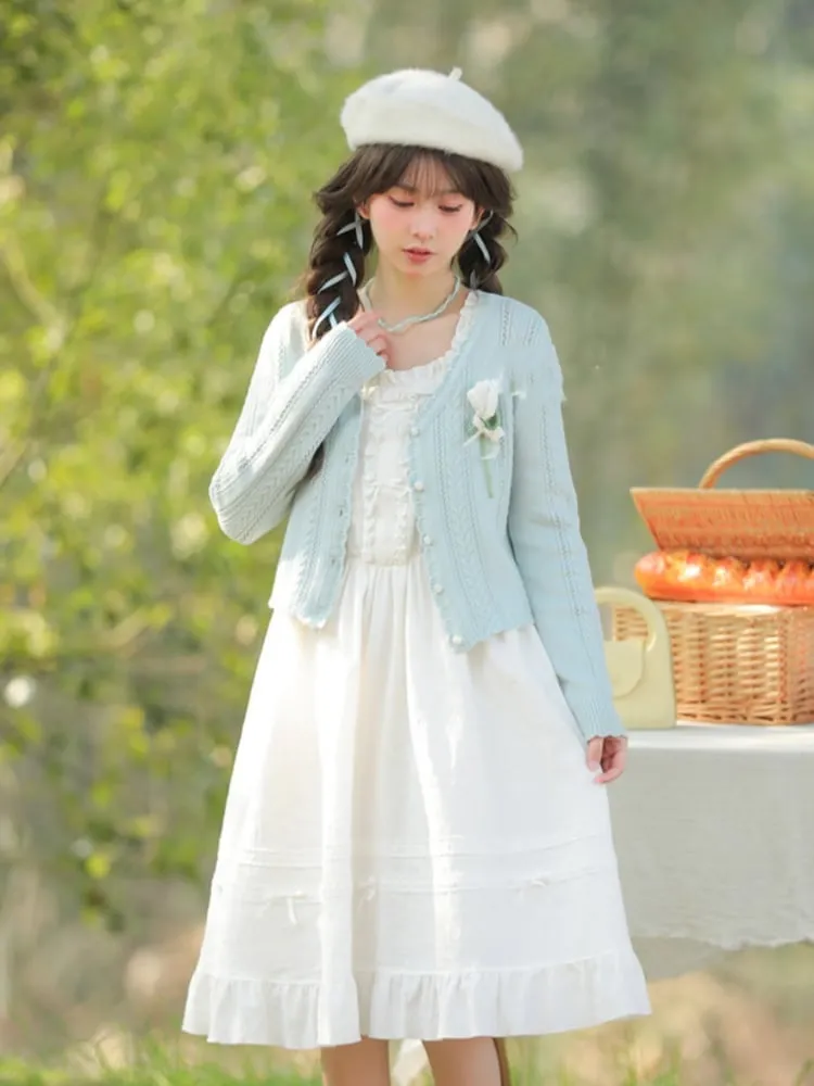 Yume Kawaii Blue Floral Embellishment Knitted Cardigan
